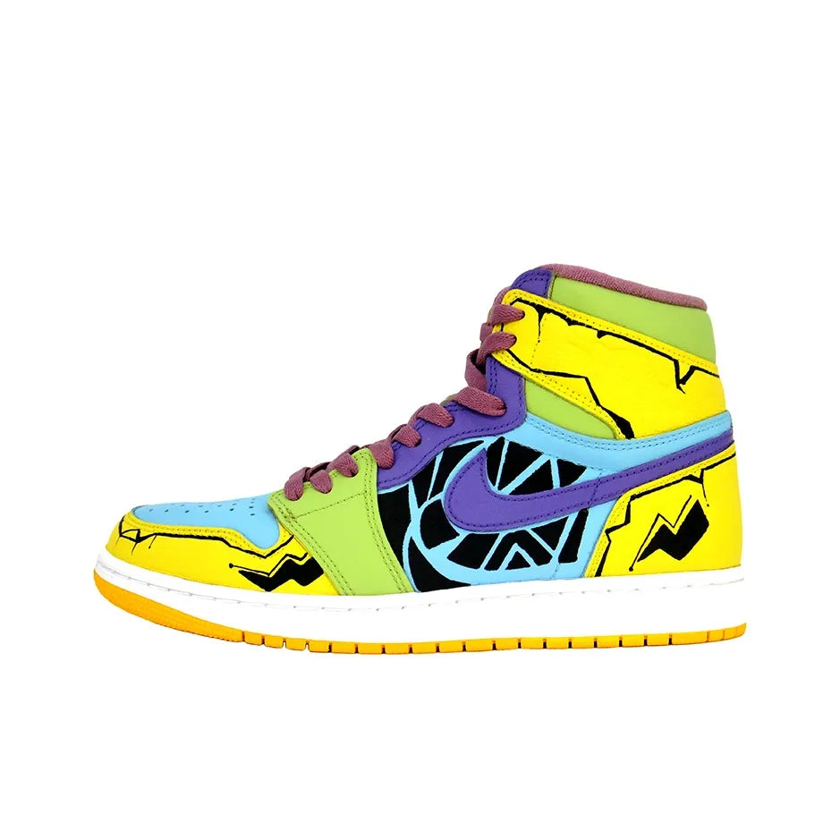 [Custom Stunning] Air Jordan 1 High Top Unisex Skateboarding Shoes Yellow/Green/Blue