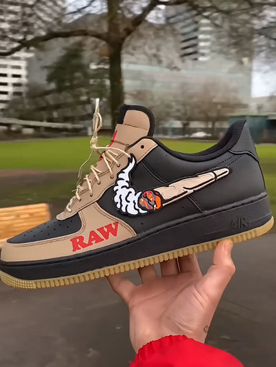 [Customized Pipe] Air Force 1 Low-top Shoes Unisex Black/Brown Couture Sneakers