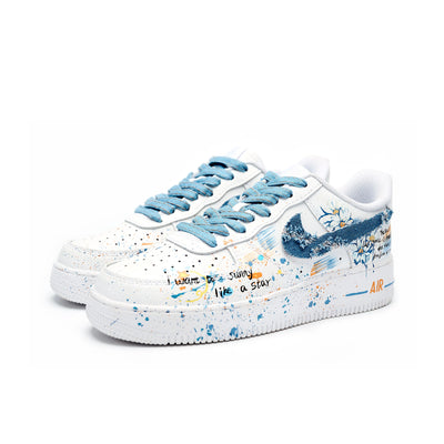 [Customized Daisy Graffiti] Air Force 1 Shoes Unisex White/Blue