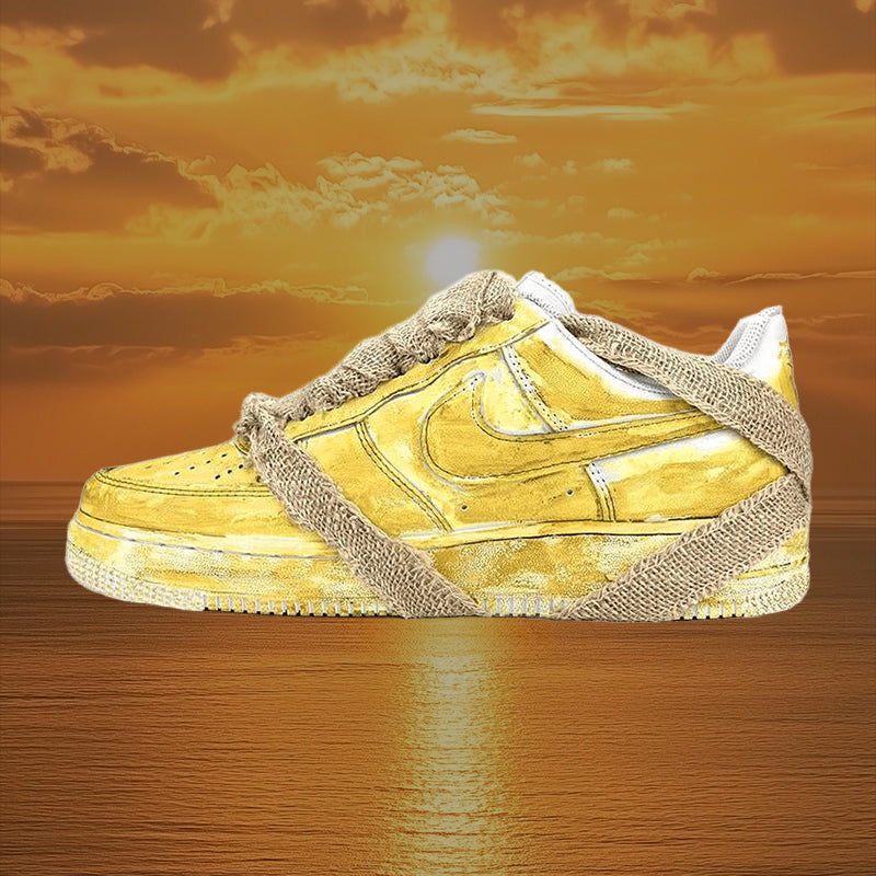 [Custom Women's tie-dyed aged yellow]  Air Force 1 Skateboarding Shoes Women's Low-top Yellow