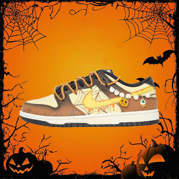 [Custom Halloween Pumpkin]  Dunk Skateboarding Shoes Women's Low-top Brown/yellow