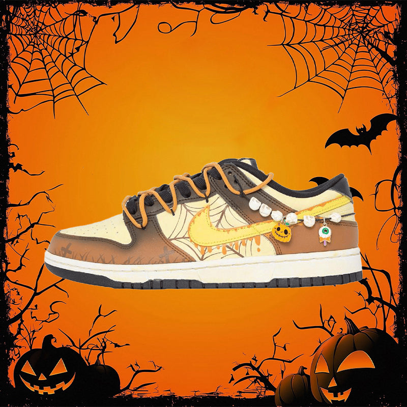 [Custom Halloween Pumpkin]  Dunk Skateboarding Shoes Women's Low-top Brown/yellow