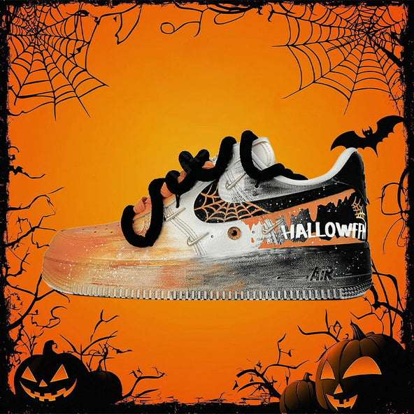 [Custom Spiderweb Mist] Air Force 1 Low Skateboarding Shoes Unisex Black/Orange