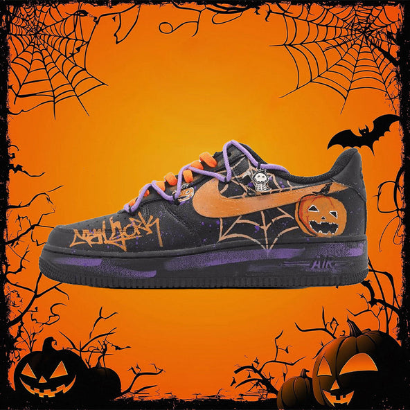 [Custom Surprise Pumpkin]  Air Force 1 Skateboard Shoes Unisex Low-Top Black/Purple/Orange
