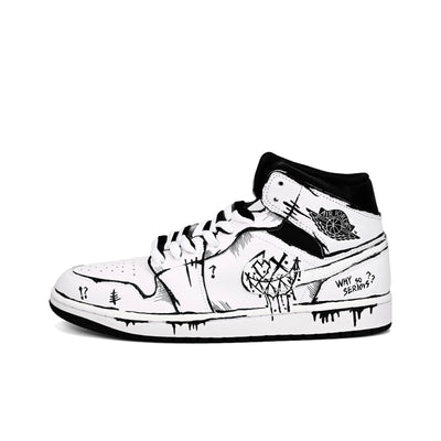 [Custom Line Joker] Jordan Air Jordan 1 High Top Unisex Skateboarding Shoes White/Black