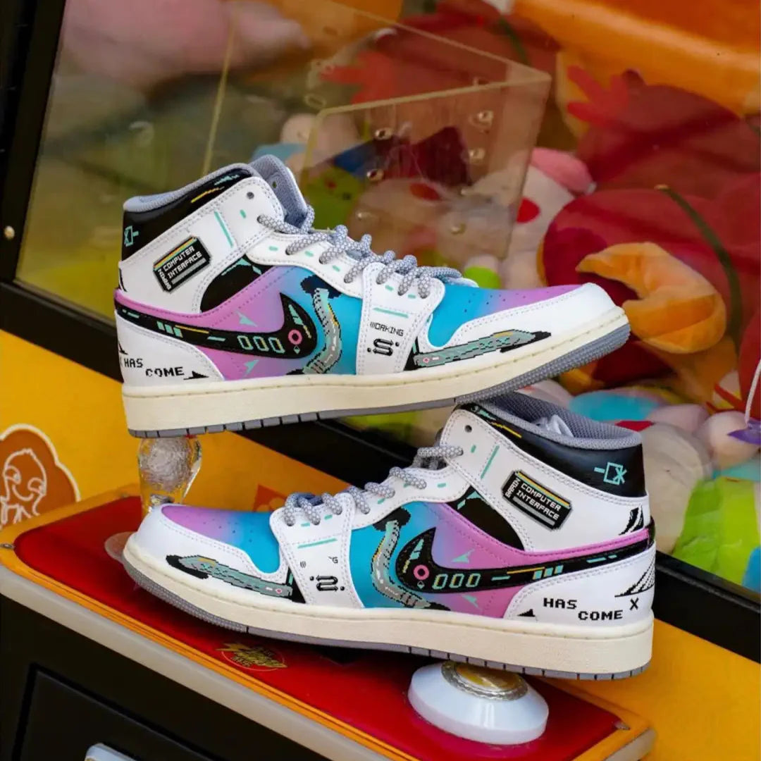 [Custom Cyber Cotton Candy] Jordan Air Jordan 1 Mid Unisex Skateboarding Shoes
