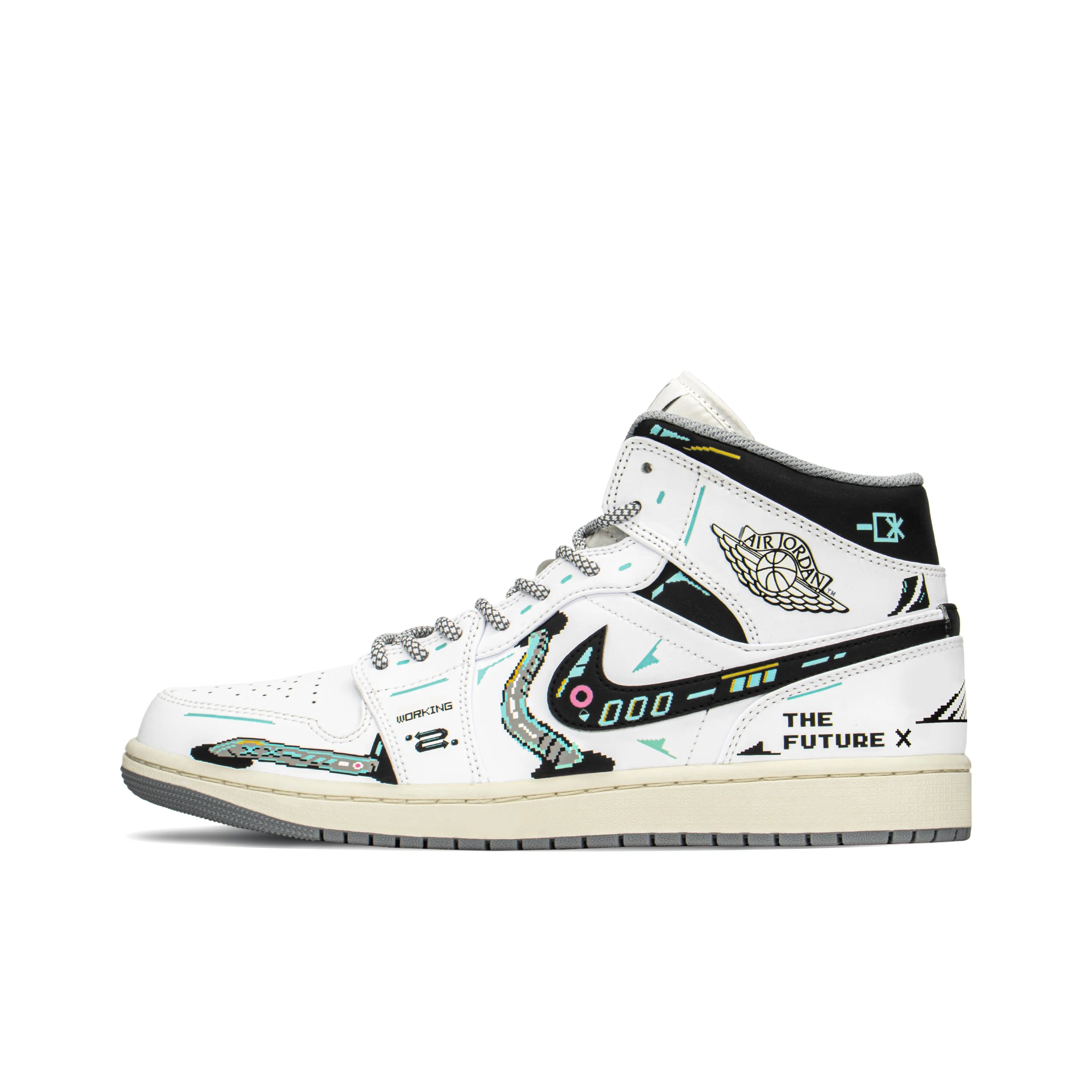 [Custom Cyber White Sugar] Jordan Air Jordan 1 Mid Unisex Skateboarding Shoes