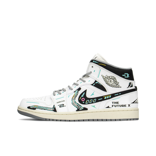 [Custom Cyber White Sugar] Jordan Air Jordan 1 Mid Unisex Skateboarding Shoes