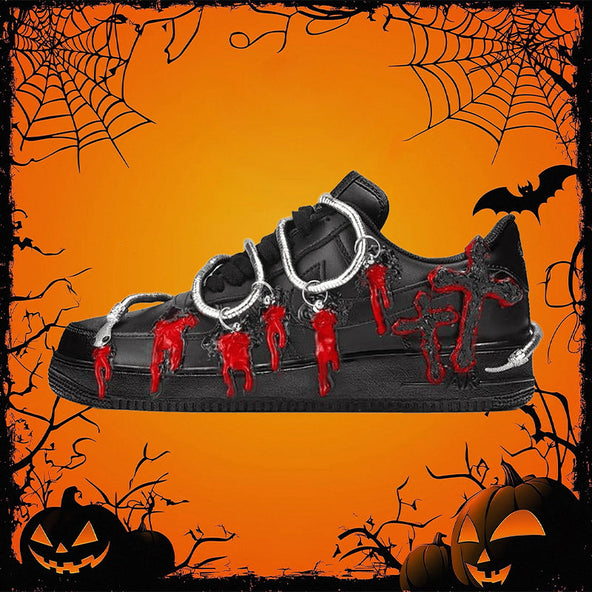 [Custom Women's dark Medusa cross in black and red]  Air Force 1 Skateboarding Shoes Women's Low-top Black/Red