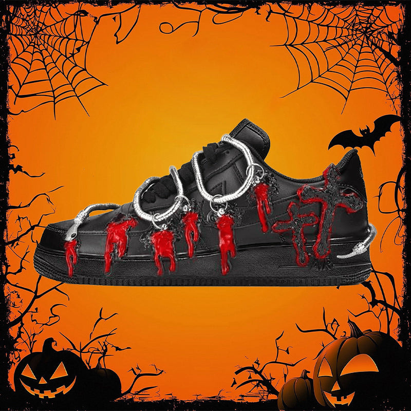 [Custom Women's dark Medusa cross in black and red]  Air Force 1 Skateboarding Shoes Women's Low-top Black/Red