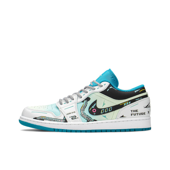 [Custom Cyber Mint Candy] Air Jordan 1 Low Unisex White/Blue/Green