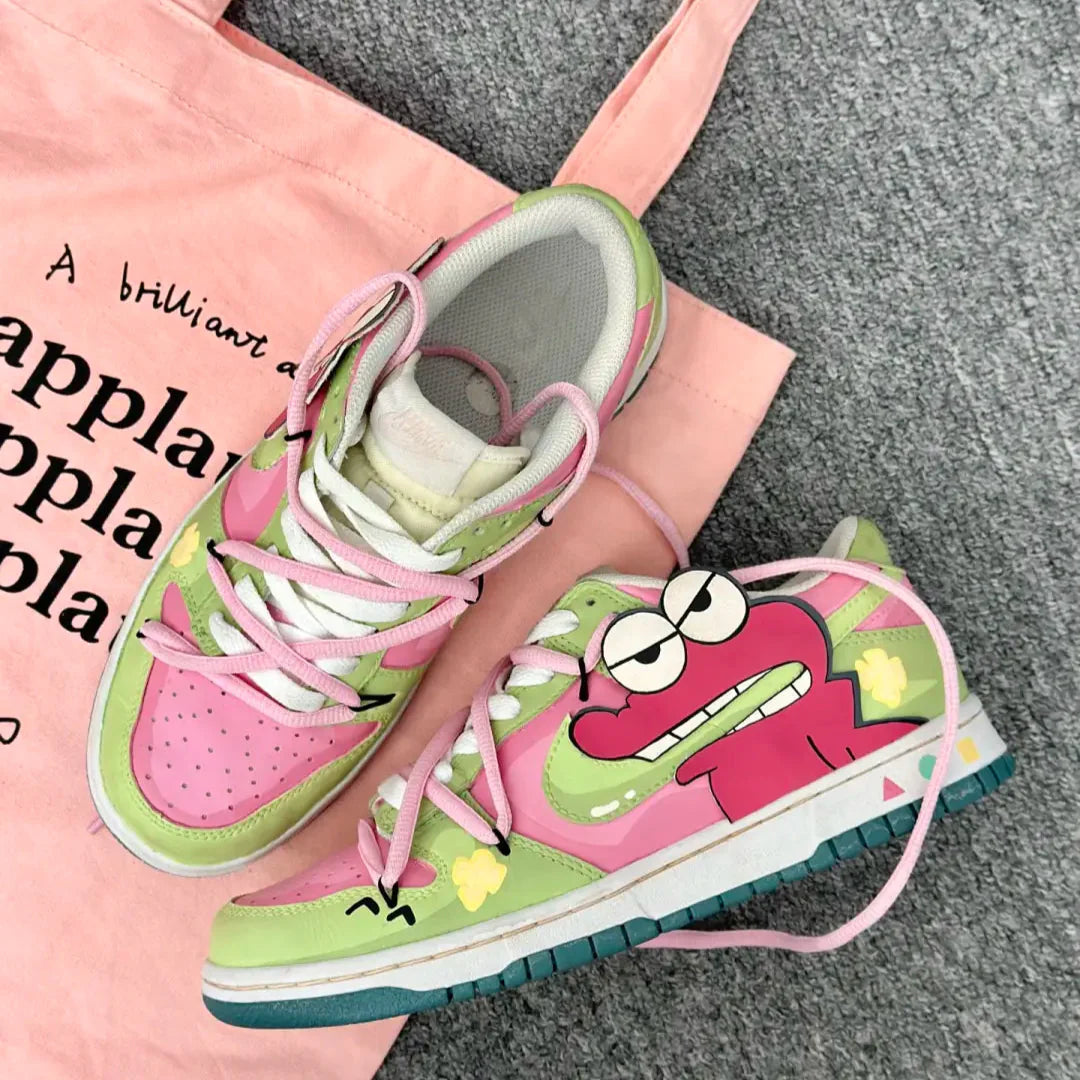 [Custom Alligator Cookies] Dunk Low Skateboarding Shoes Unisex Green/Pink