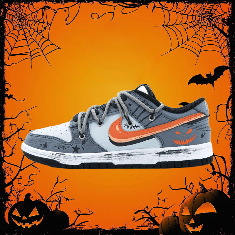 [Custom Devil Pumpkin]  Dunk Skateboarding Shoes Unisex Low-top Grey/black