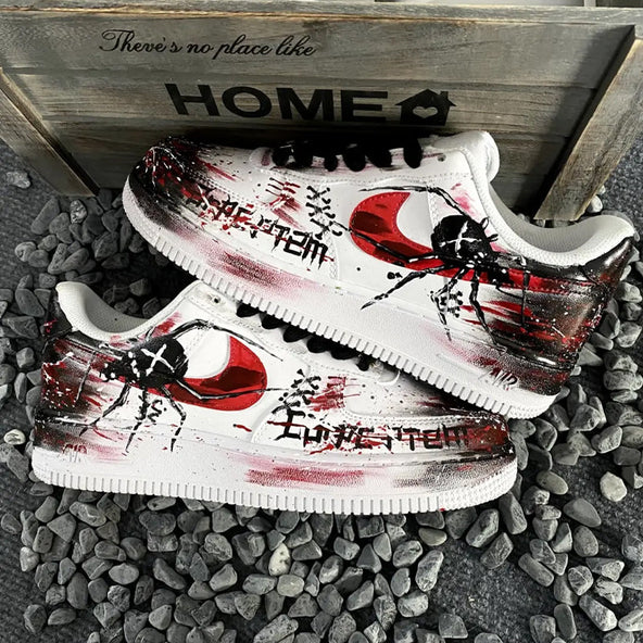 [Custom Under the male spider's web]  Air Force 1 Skateboard Shoes Men Low-Top Red/Black/White