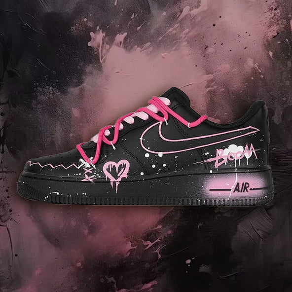 [Custom Women's low-top powder sneakers in black powder]  Air Force 1 Skateboarding Shoes Women's