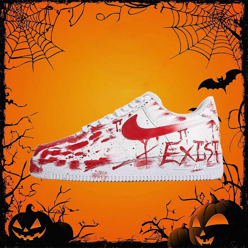 [Custom The crime scene is red and white]  Air Force 1 Skateboard Shoes Unisex Low-Top Red White