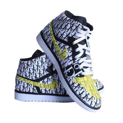 [Custom Jacquard Monogram Print] Air Jordan 1 High Top Unisex Skateboarding Shoes