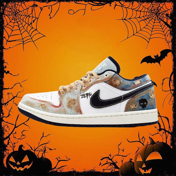 [Custom Doomsday Battleground] Air Jordan Low - Top Skateboarding Shoes Unisex Faded Color Denim Style