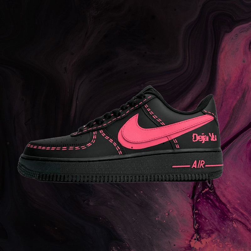 [Custom Women's black pink with rose red stitching]  Air Force 1 Skateboarding Shoes Women's