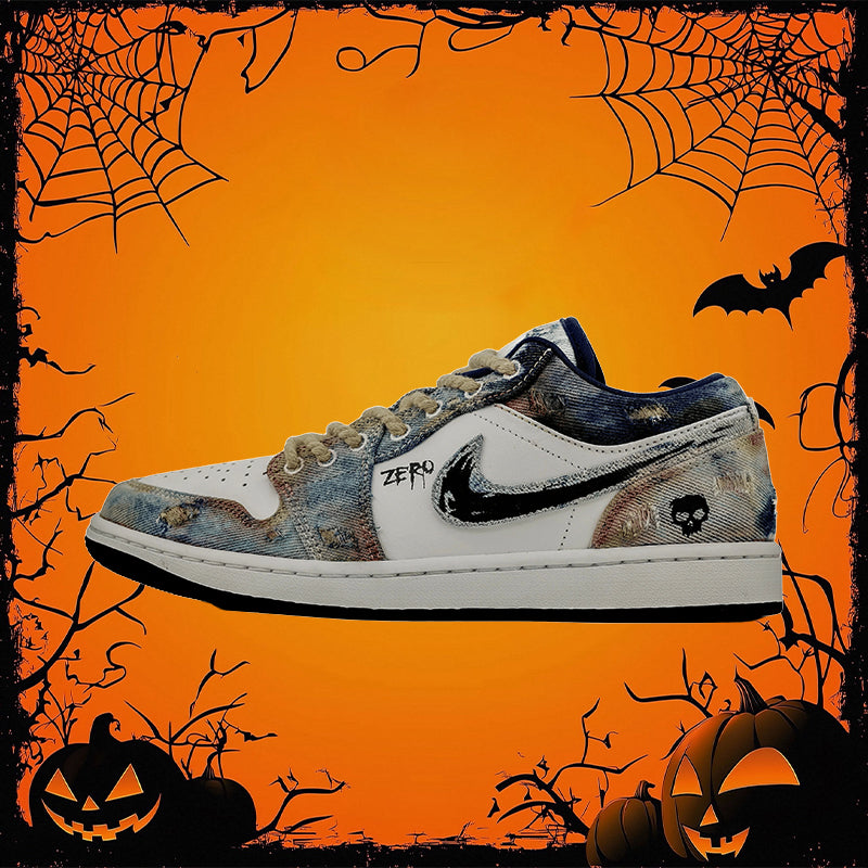 [Custom Doomsday Battleground] Air Jordan Low - Top Skateboarding Shoes Unisex Denim Style