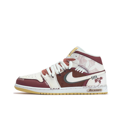 [Custom Winter Wish] Air Jordan 1 Mid - Top Skateboarding Shoes Unisex