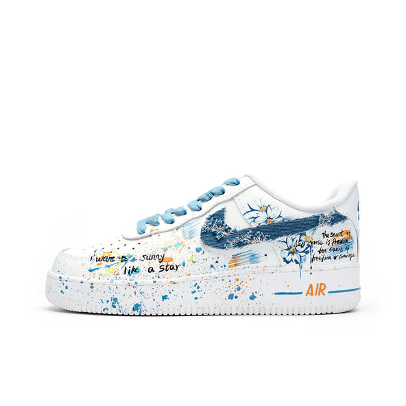 [Customized Daisy Graffiti] Air Force 1 Shoes Unisex White/Blue