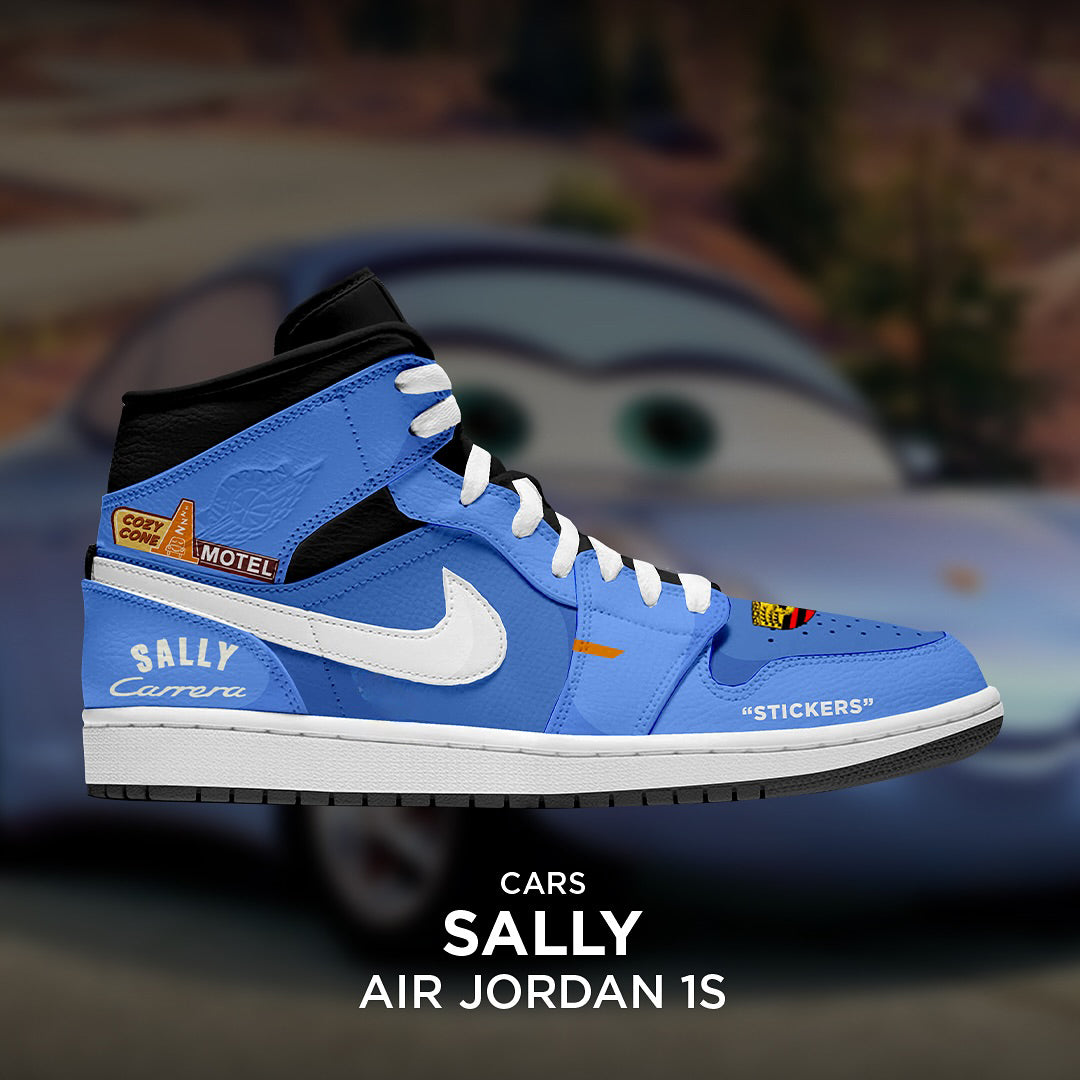[Custom Sally X Cars] Air Jordan 1 Mid Top Unisex Skateboarding Shoes Blue
