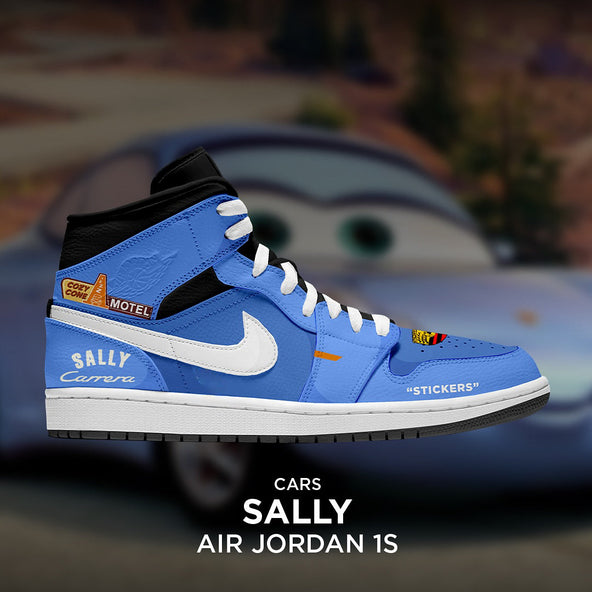 [Custom Sally X Cars] Air Jordan 1 Mid Top Unisex Skateboarding Shoes Blue