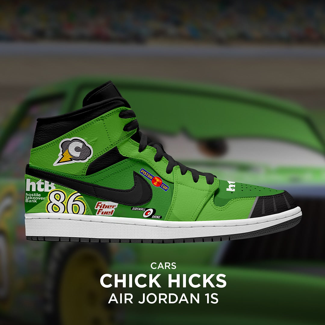 [Custom Chick Hicks X Cars] Air Jordan 1 Mid Top Unisex Skateboarding Shoes Green