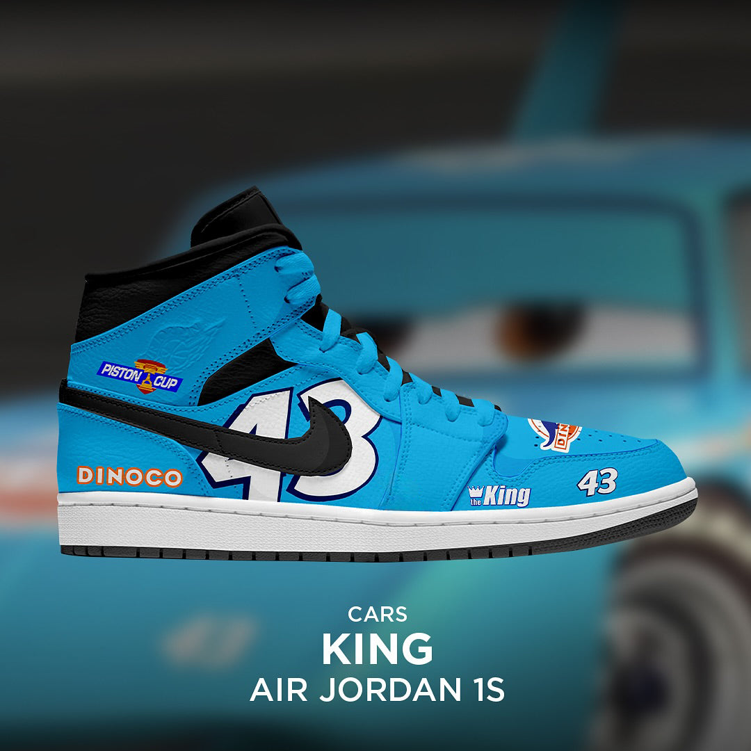 [Custom King X Cars] Air Jordan 1 Mid Top Unisex Skateboarding Shoes Blue