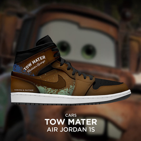 [Custom Towmater X Cars] Air Jordan 1 Mid Top Unisex Skateboarding Shoes Brown