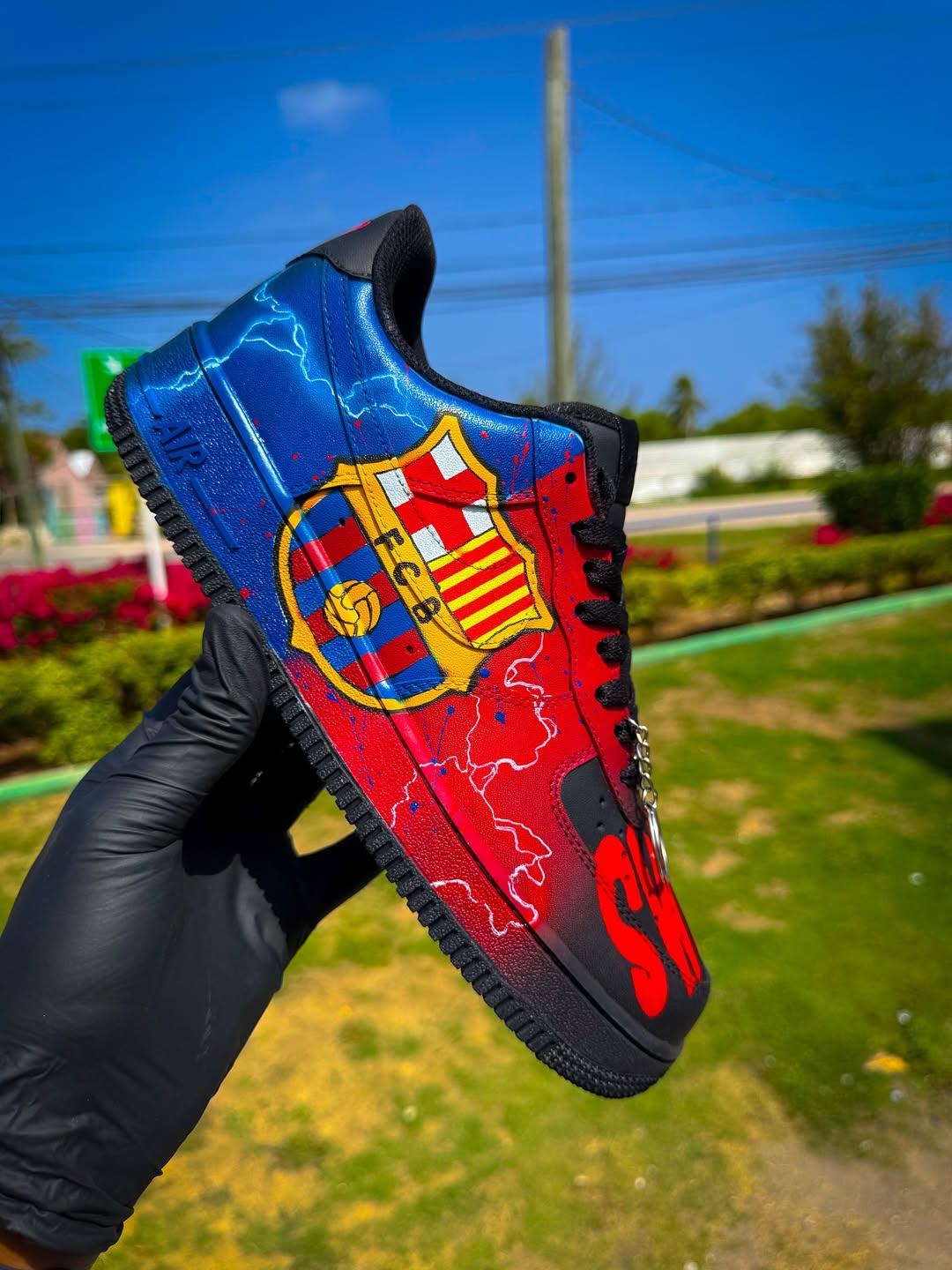 [Customized FCB Hand-painted] Air Force 1 Low-top Shoes Unisex Red/Blue/Black