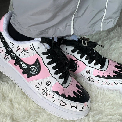[Custom Sweetheart Chocolate]  Air Force 1 Skateboarding Shoes Women's Low-top Black/powder