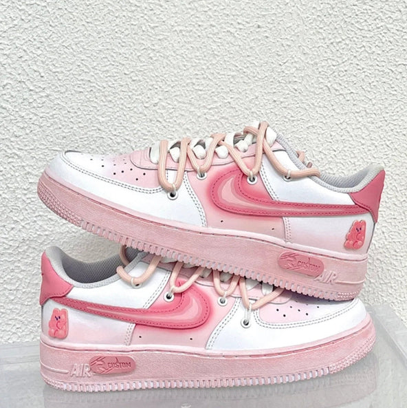 [Custom Women's teddy bear gummy candies in pink and white]  Air Force 1 Skateboarding Shoes Women's