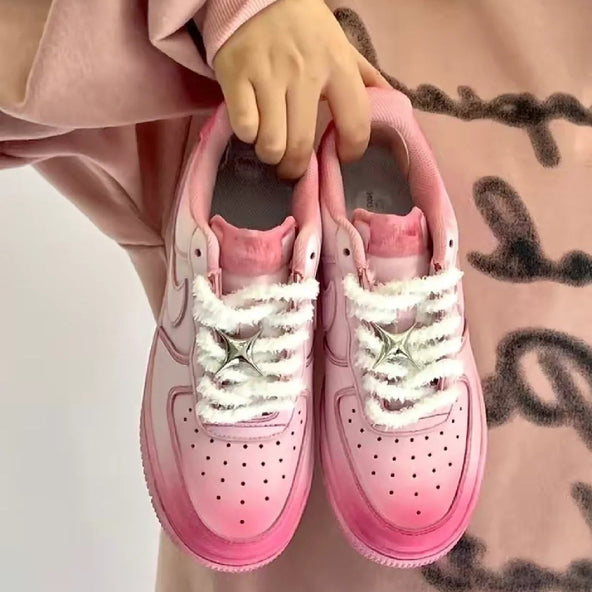 [Custom Women's lace-up girl K pink white]  Air Force 1 Skateboarding Shoes Women's
