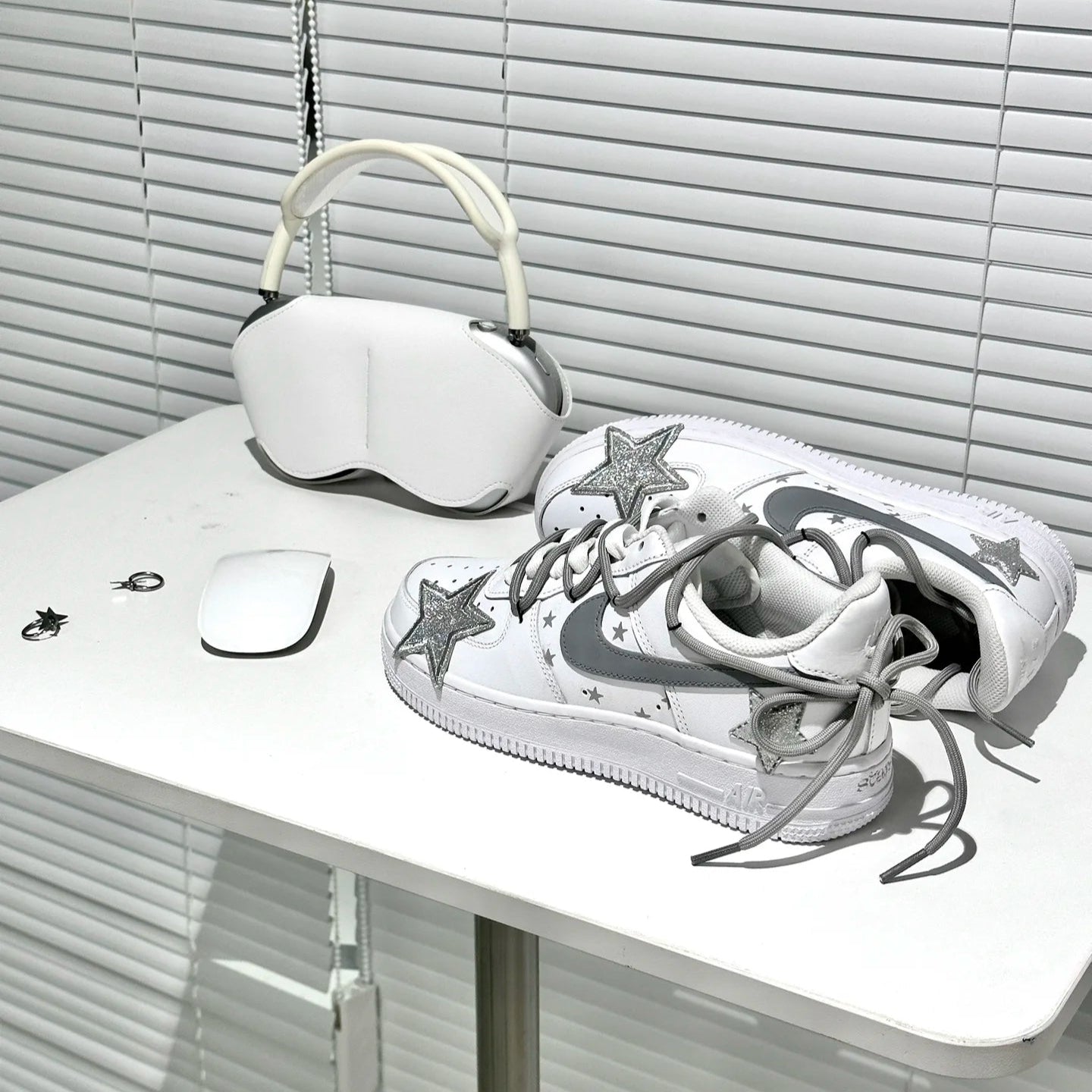 [Custom Women's Napoleon K silver white]  Air Force 1 Skateboarding Shoes Women's