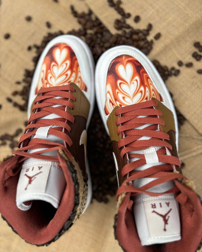 [Custom Latte] Air Jordan 1 High Top Unisex Skateboarding Shoes Brown