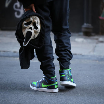 [Custom Scream] Air Jordan 1 Mid Top Unisex Skateboarding Shoes Black/Green