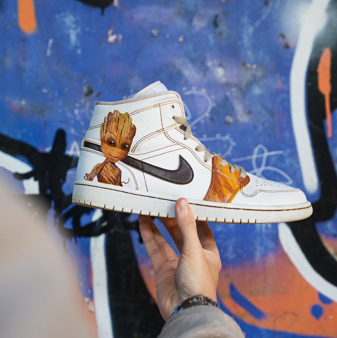 [Custom Groot] Air Jordan 1 Mid Top Unisex Skateboarding Shoes