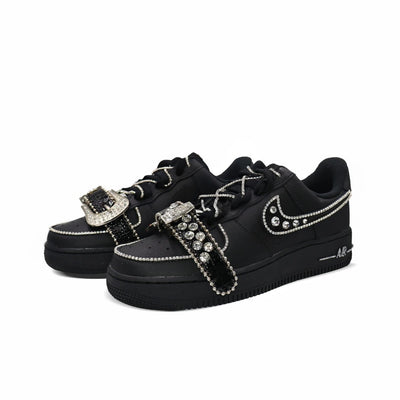 [Customized Black Diamond] Air Force 1 Low-top Shoes Unisex Blcak With Diamond Decoration