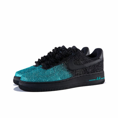 [Customized Green/Cyan, Full Stars] Air Force 1 Low-top Shoes Unisex Black/Green/Cyan With Diamond Decoration