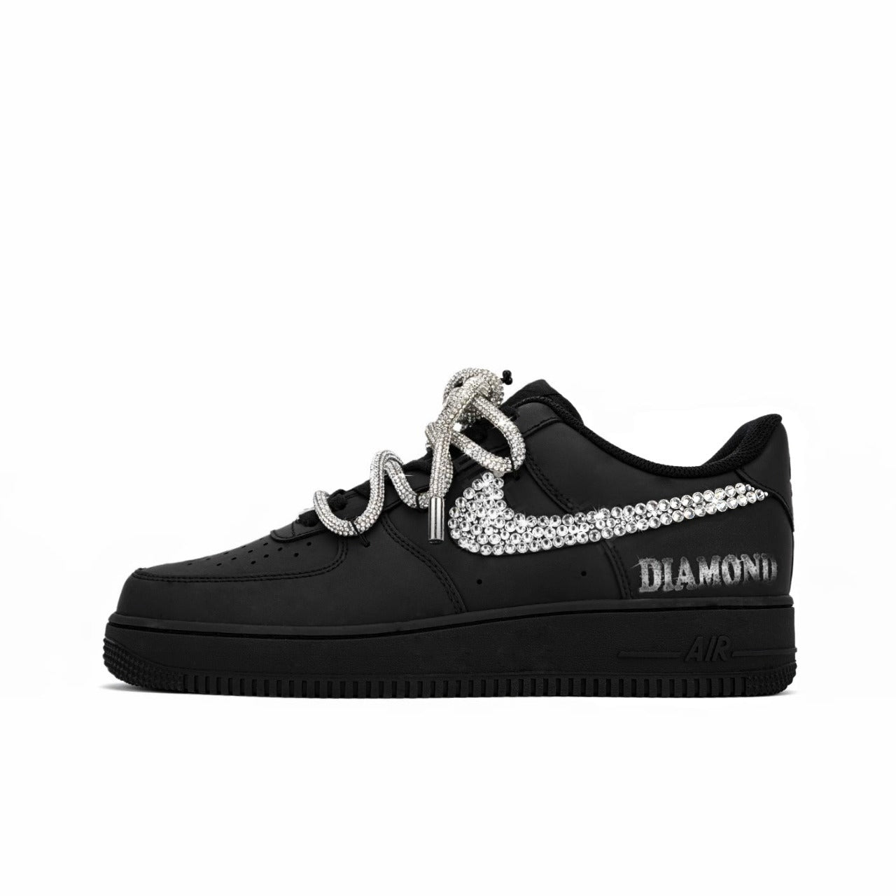 [Customized Diamond Alliance] Air Force 1 Low-top Shoes Unisex Blcak With Diamond Decoration