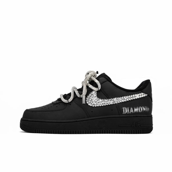 [Customized Diamond Alliance] Air Force 1 Low-top Shoes Unisex Blcak With Diamond Decoration