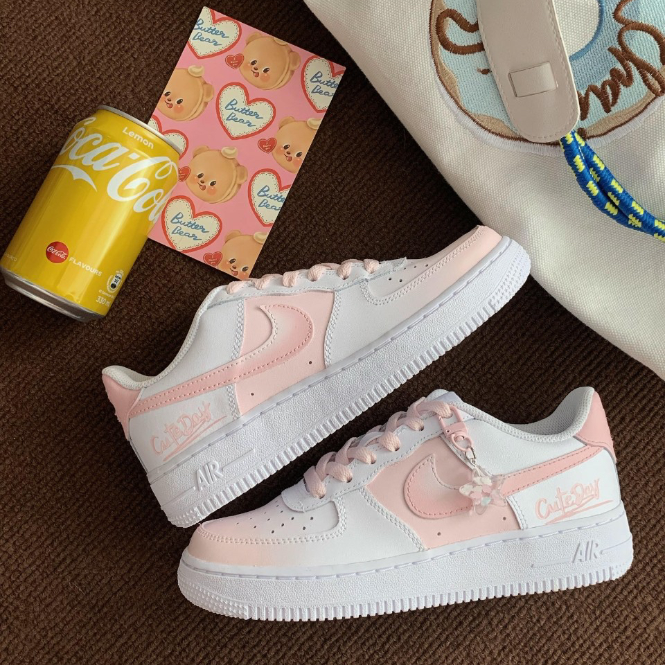 [Custom Summer Peach Peach]  Air Force 1 Skateboarding Shoes Women's Low-top Pink/white