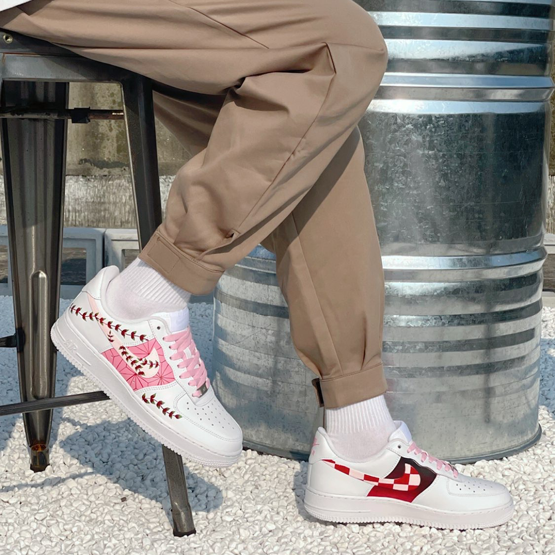 [Custom The female model, Nezuko Kamado]  Air Force 1 Skateboarding Shoes Women's Low-top White/powder