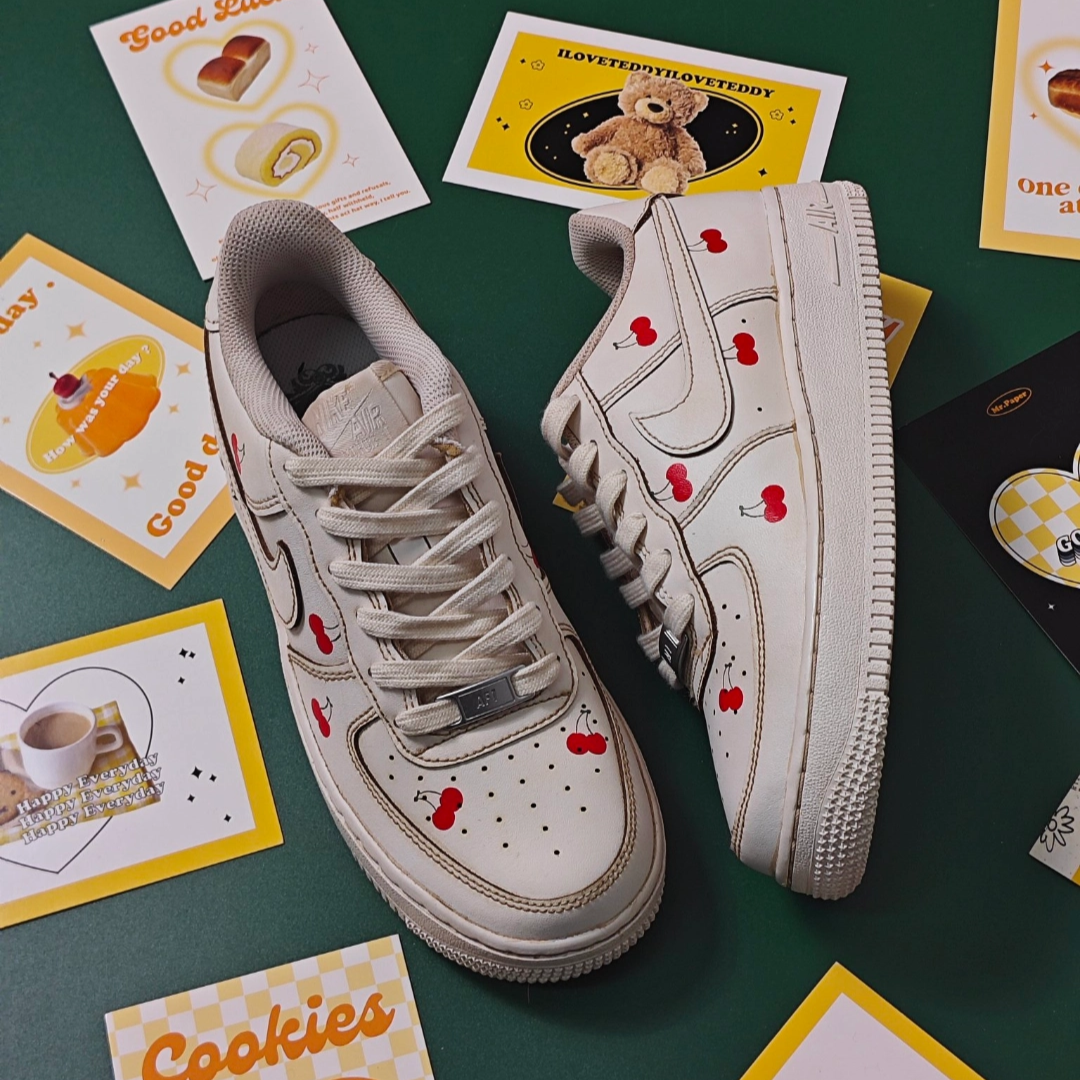 [Custom Women's coffee dyed with cherries]  Air Force 1 Skateboarding Shoes Women's