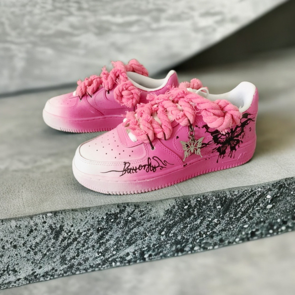 [Custom Women's butterfly and rose black pink]  Air Force 1 Skateboarding Shoes Women's