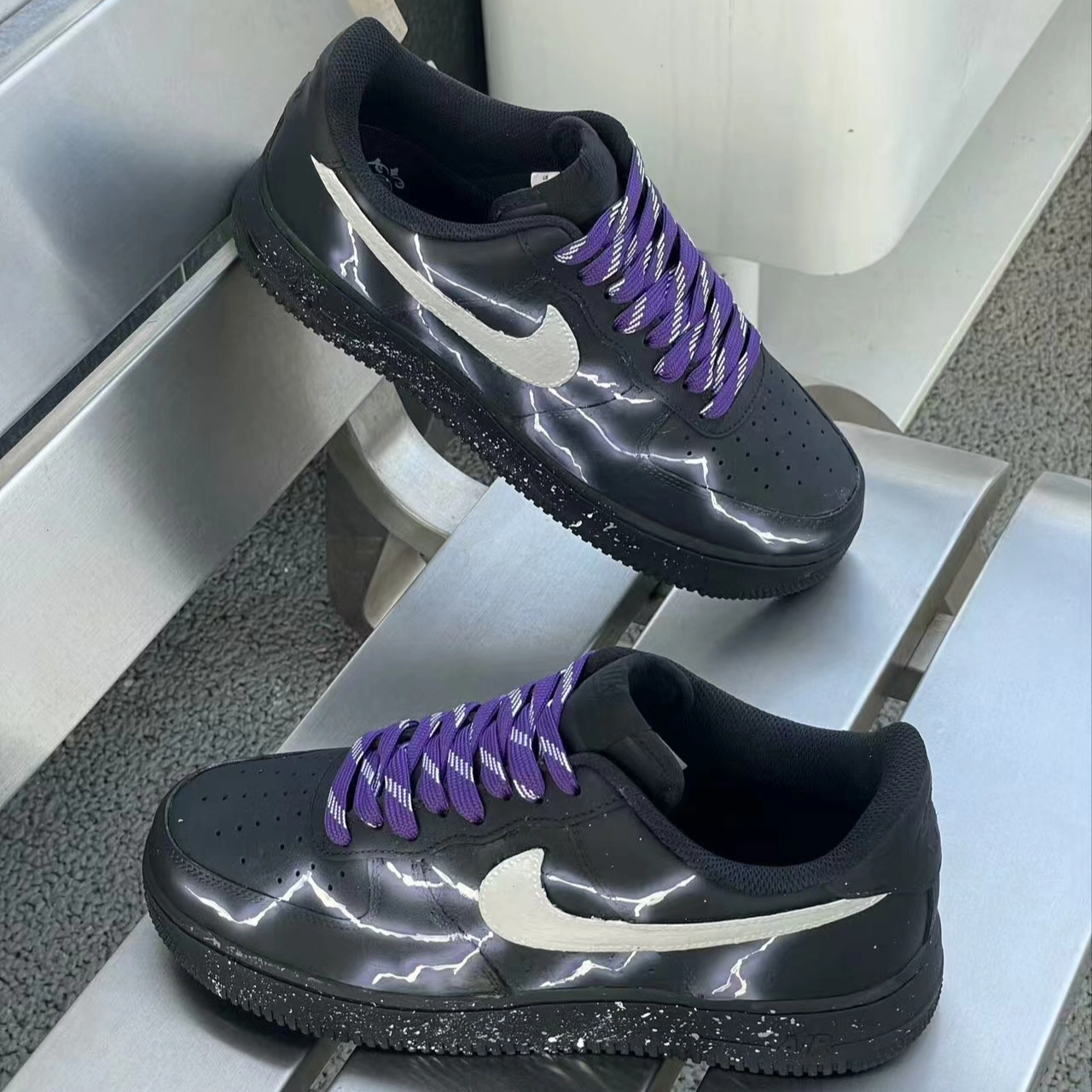 [Custom Unisex Midnight purple]  Air Force 1 Skateboard Shoes Unisex Low-Top Black/Purple/Silver