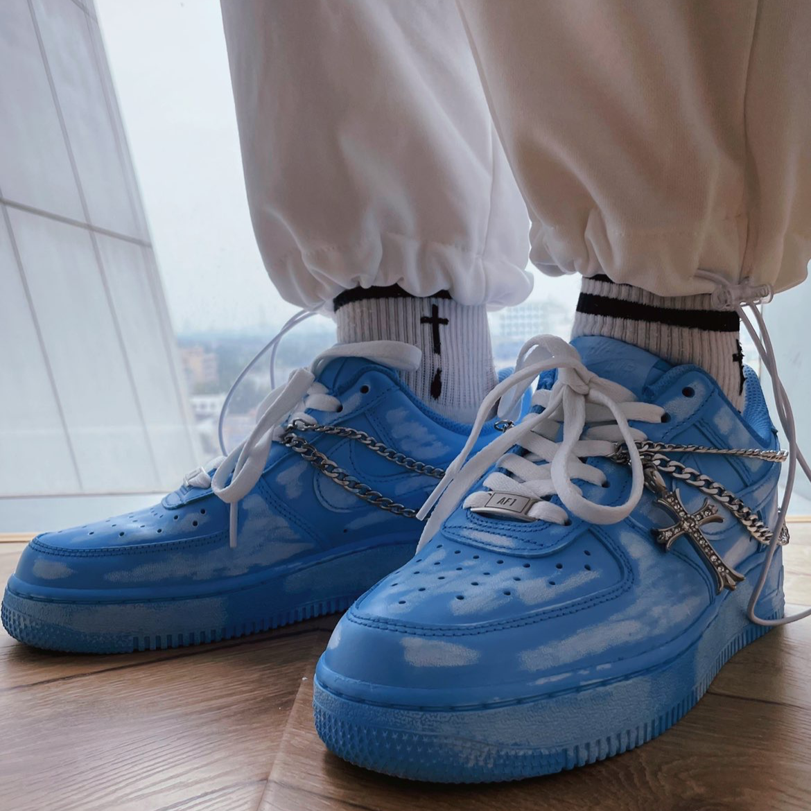 [Custom The women's chain is dyed blue]  Air Force 1 Skateboarding Shoes Women's