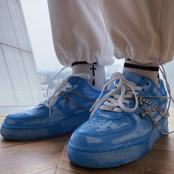 [Custom The women's chain is dyed blue]  Air Force 1 Skateboarding Shoes Women's